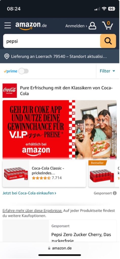 Screenshot: Werbeanzeige auf Amazon